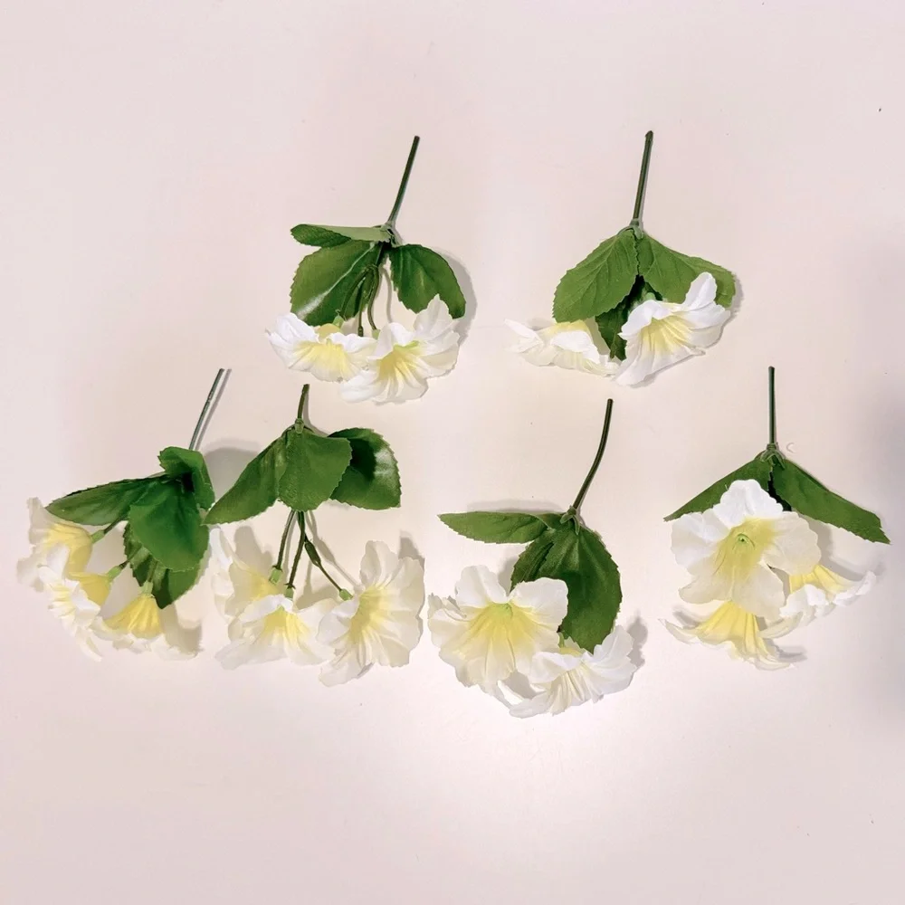 6 White & Yellow Petunia Flower Stems Floral Arrangement Faux Flowers LIFELIKE